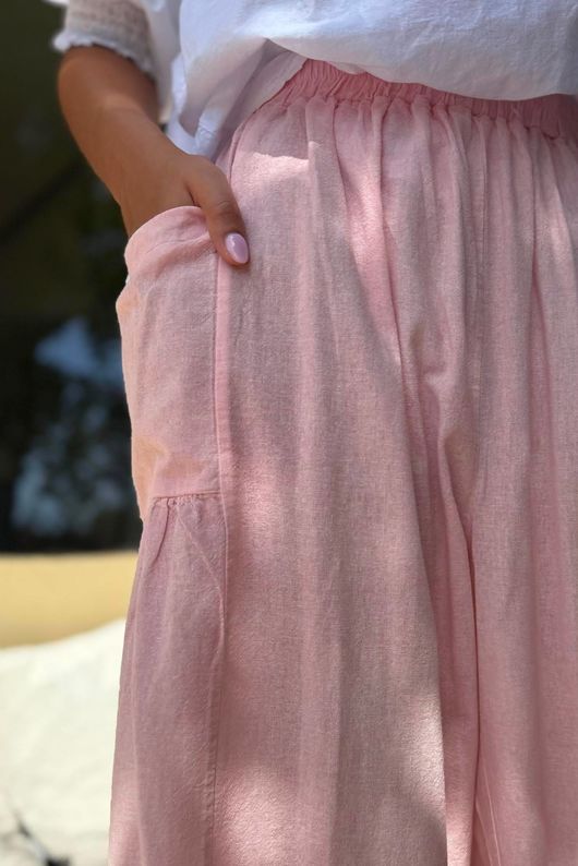 Rustic Nature Linen Blend Pocket Pleat Wide Leg Washed Sugar